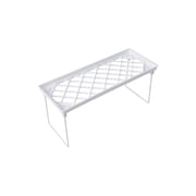 Stackable Plastic Kitchen Storage Shelves, Stackable Expandable Storage Racks, Foldable Cabinet Organizer Shelf, White Plastic Breathable Grids with Metal Bracket