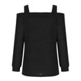 thumbnail image 4 of Womens Cold Shoulder Tops Cut Out Neck Long Sleeve Shirts Off Shoulder Knitted Tunic Casual Dressy Sexy Blouse Dressy Lightweight Comfy Outfits Going Out Tops Ladies Fashion Trendy, 4 of 5