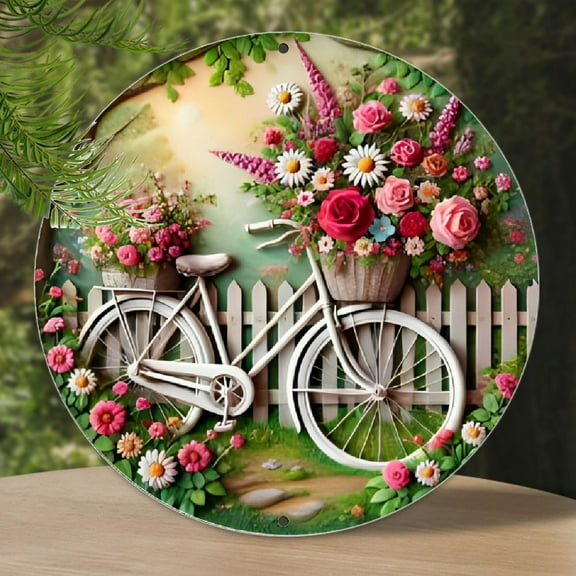 1pc Vintage Bicycle Metal Wall Art with Floral Design - Rustic Home Decor for Living Room, Bathroom, or Bar, Material, Coastal & Autumn-Inspired Aesthetic, Perfect for Room Decor