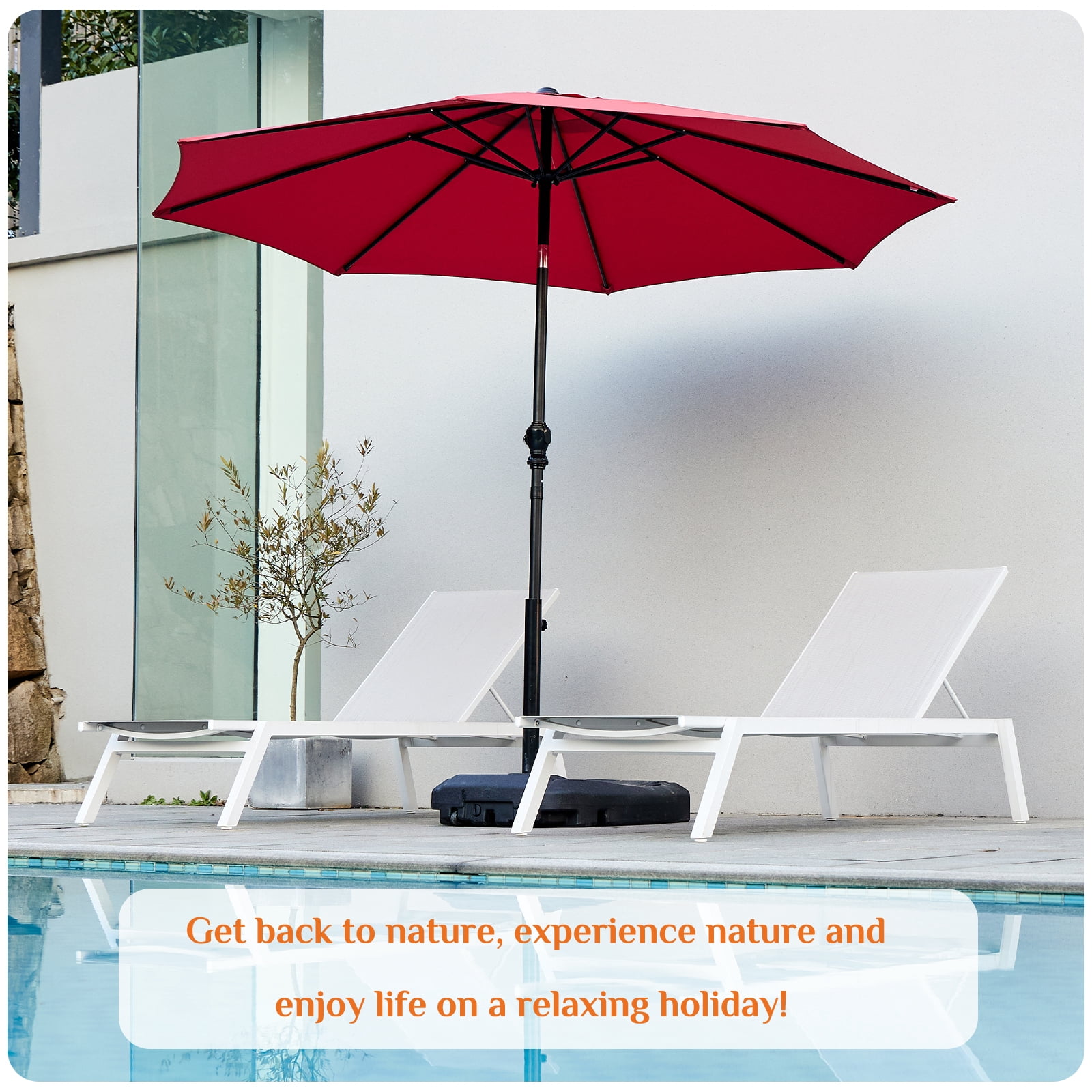 CONCETTA 9FT Patio Umbrella Outdoor, Table Market Umbrella with Easy Tilt & Hand-Crank Lift for Garden, Beach, UV Protection, Red