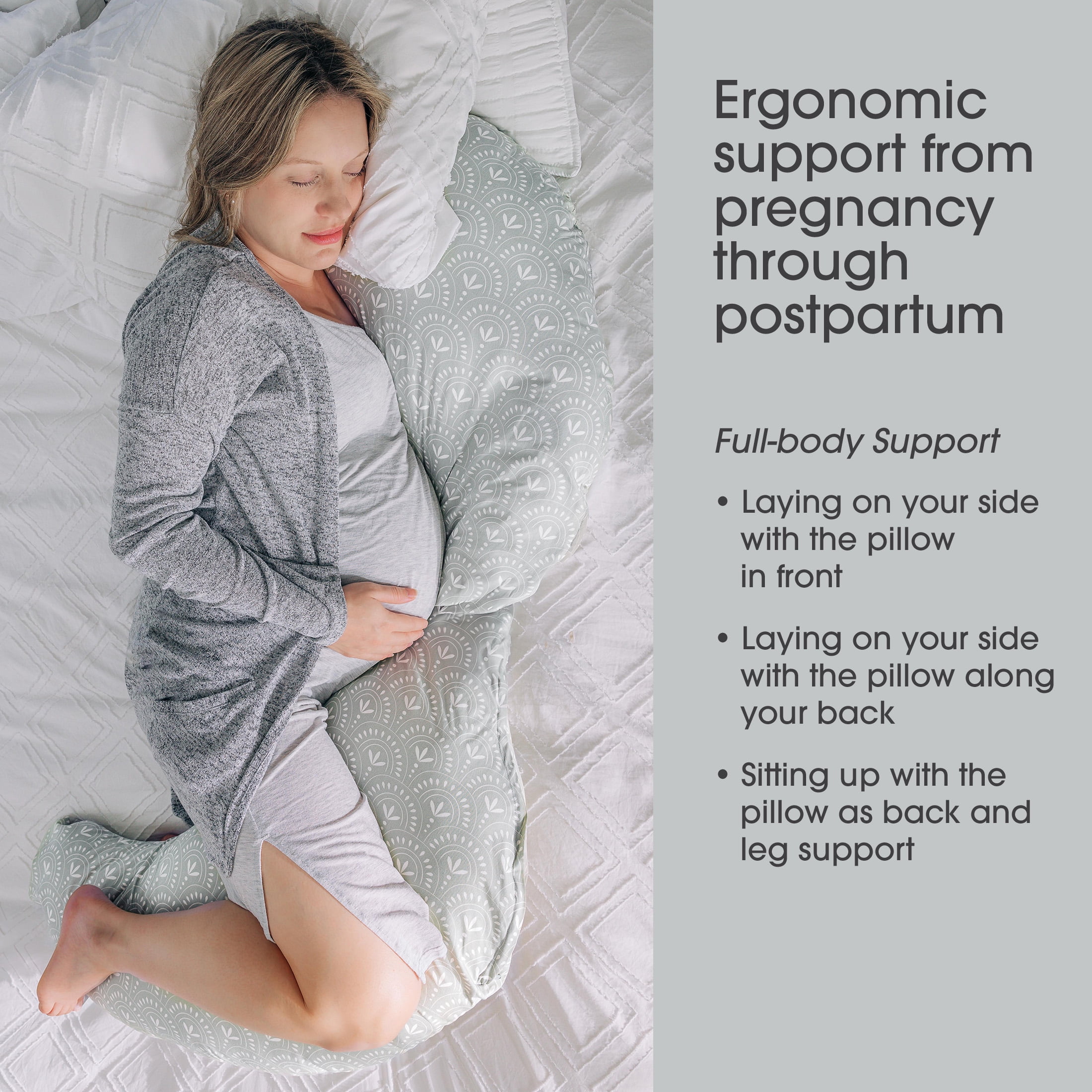 Boppy Pregnancy Body Pillow with Easy-on Removable Pillow Cover in Sage Boho Arches for Full-body Support, A Walmart Exclusive Body Pillow for Pregnancy and Postpartum Positioning