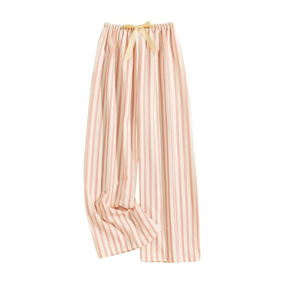 Staron Women's Casual Loose Lounge Pants Elastic Waist Striped Printed Comfy Relaxed Home Wear Pajama Bottoms, Orange FREE SIZE