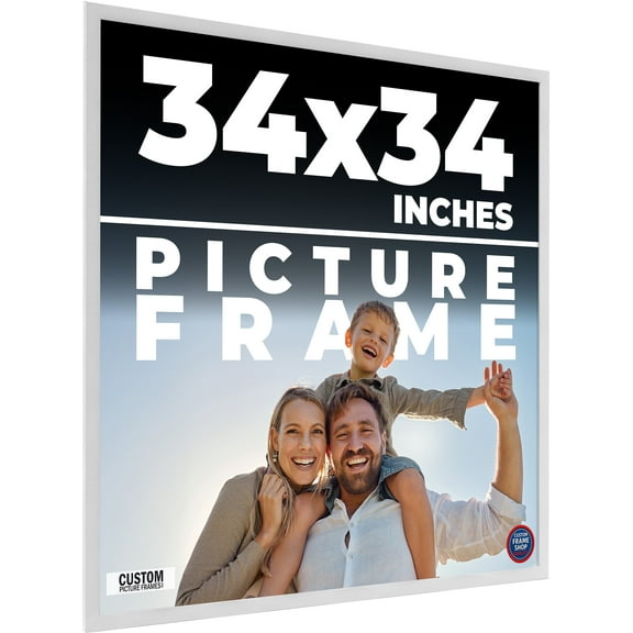 34x34 Frame White Solid Wood Picture Frame Includes UV Acrylic Shatter Guard Front, Acid Free Foam