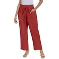 thumbnail image 6 of Red Womens Sweatpants Women's Linen Wide Leg Pants Casual Loose High Waist Beach Haren Pants Pockets Casual Pants Women, 6 of 6