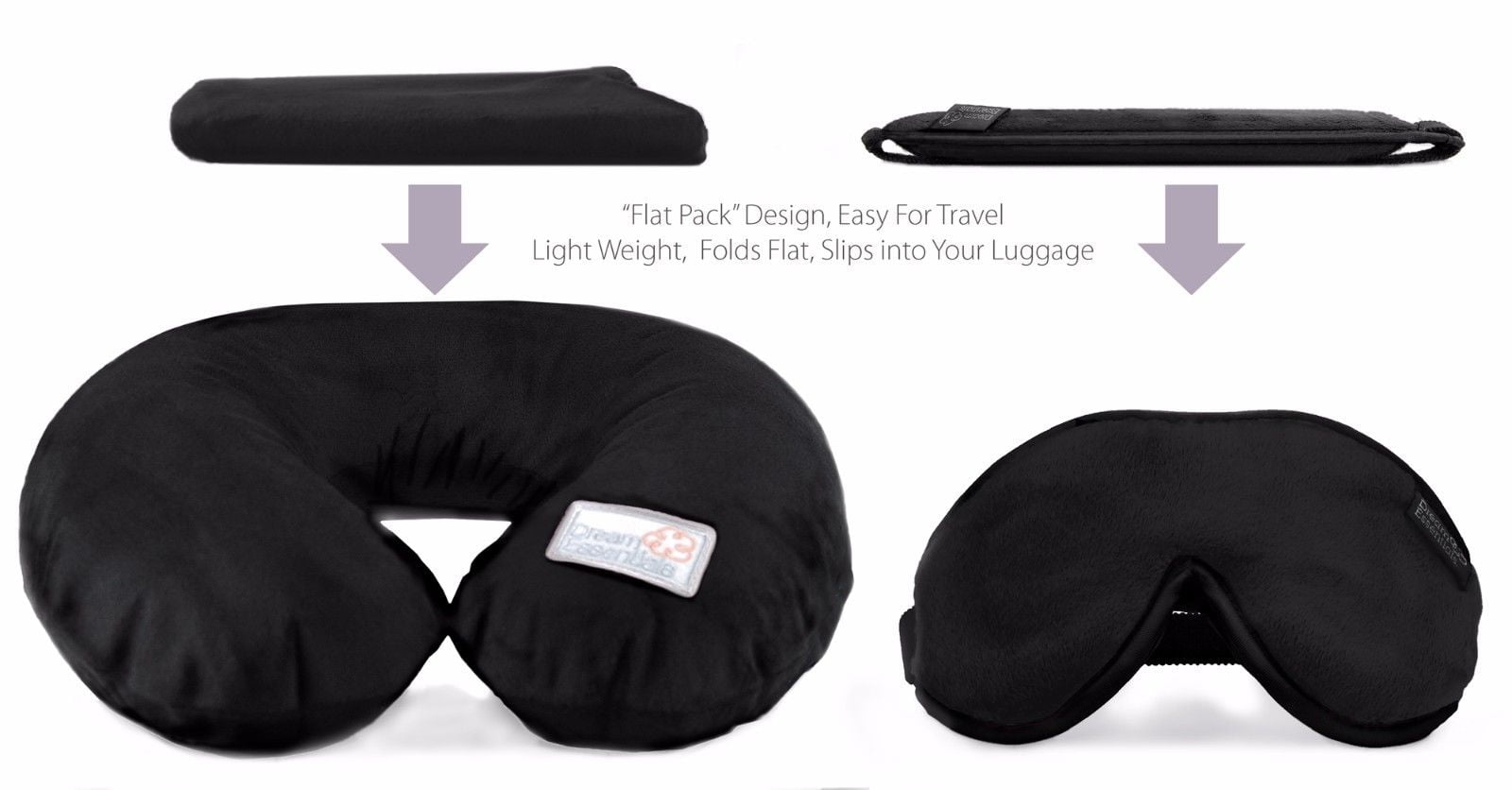 Dream Essentials Travel Flat Pack Neck Pillow Plus Escape Sleep Mask