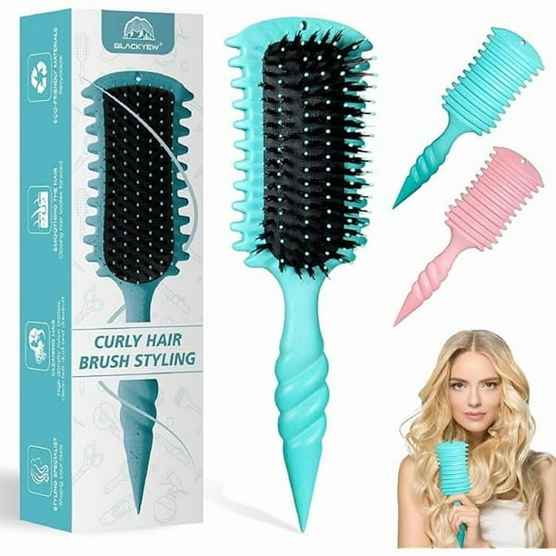 wonima11 Curly Hair Brush, 5-in-1 Detangling & Curl Defining Brush for Curly Hair Wet or Dry, Shaping & Styling Brushes with Less Pulling for Women & Men (Teal)