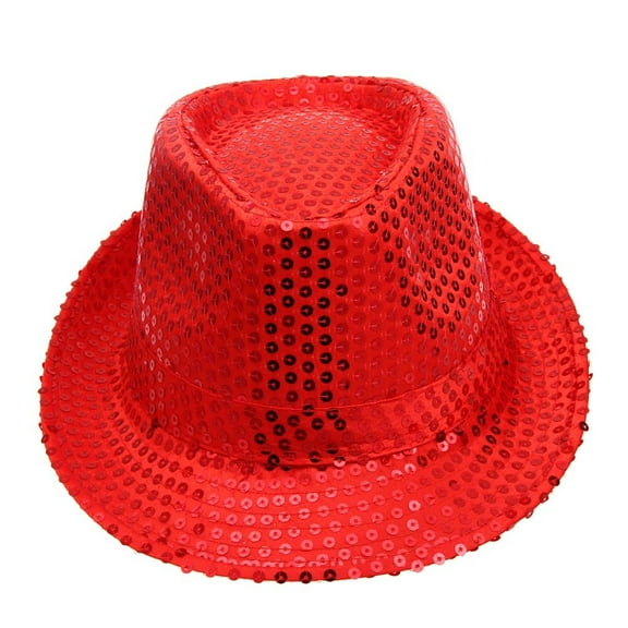PMVFHDE Unisex Jazz Hat with Sequins Red for Party Stage Performance Dance A Versatile and Shimmering Red Headwear Red