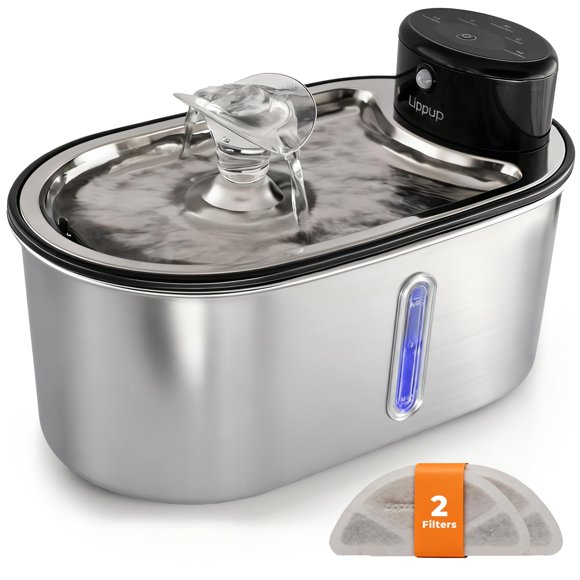 Fuente de agua inalámbrica para gatos LIPPUP de 3,2 L de acero inoxidable