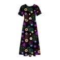thumbnail image 3 of Fshaion Robe d'Été pour Femmes 2024 Grande Taille Manches Courtes Col Rond Jupe Mi-Longue avec Imprimé Superposé Double Poche Robe Liquidation Moins de 10!, 3 of 4