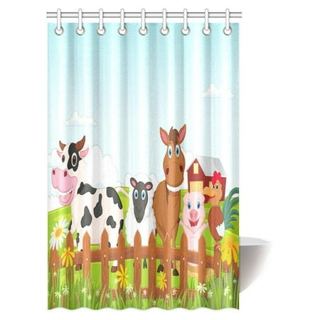POP Cartoon Decor Shower Curtain, Happy Farm Animal Cartoon Collection