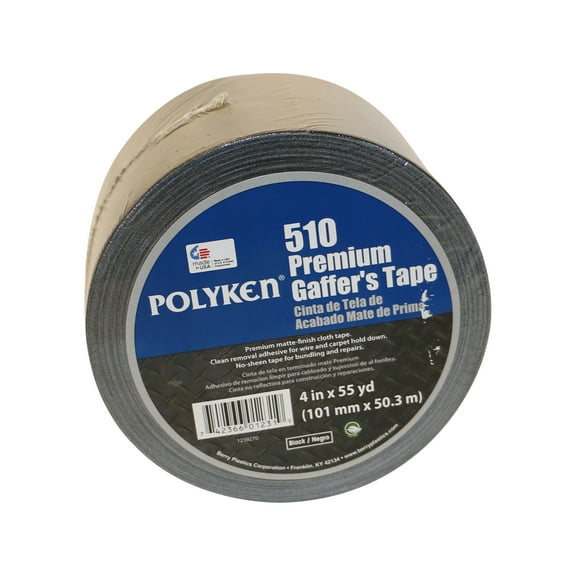 Polyken Gaffer's Tape, Black, 55 yd L, 4 in W 510