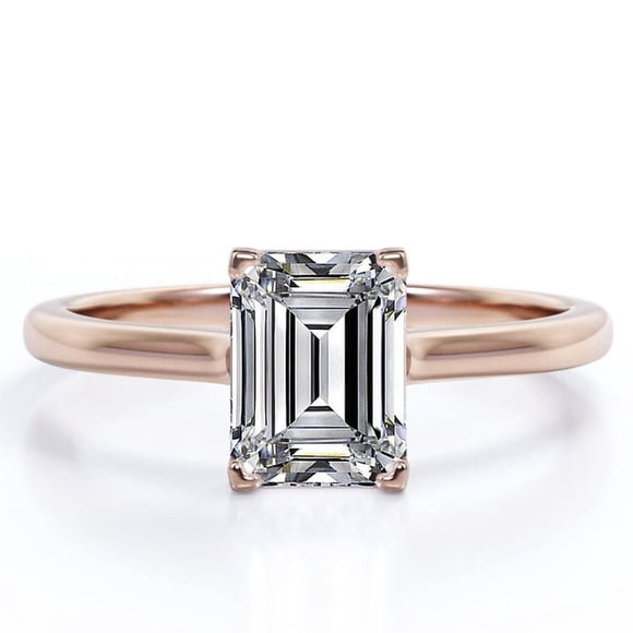 JeenMata Anillo Minimalista con Corte Esmeralda de 1 Quilate y Engaste en Garra para Mano Derecha, Chapado en Oro Rosa de 18 K sobre Plata