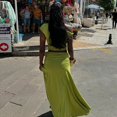 thumbnail image 3 of Women's Diagonal Collar Sleeveless Pleated Crop Tops & Long Skirt, Solid Color, 2pcs Set, 3 of 27