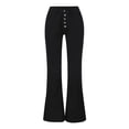 thumbnail image 5 of Karymi Women's Shorts High Waist Multi Button Flare Jeans, Button Fly Belt Loops Full Length Bootcut Denim Trousers, Square Patch Front Pockets Jeans for Women, 5 of 6