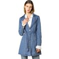 thumbnail image 1 of Chaqueta Vaquera Allegra K Larga con Cinturón y Solapa para Mujer Azul claro L, 1 of 6