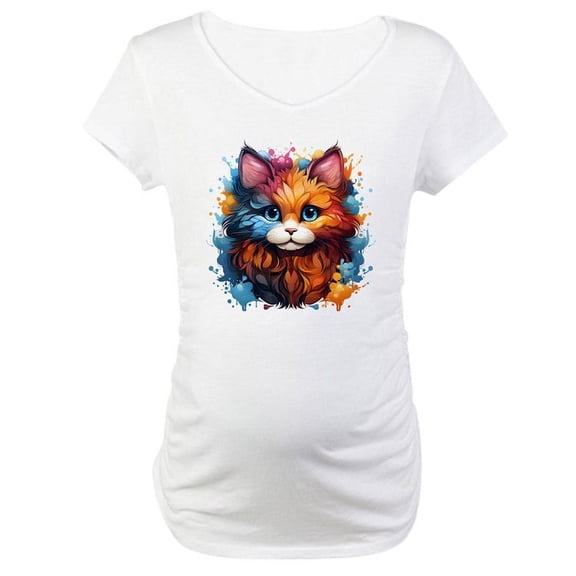 CafePress - Cute Cat Watercolor Maternity T Shirt - Cotton Maternity T-shirt, Cute & Funny Pregnancy Tee