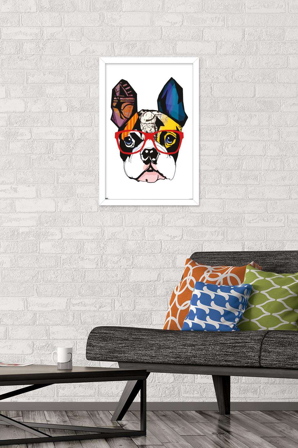 Art Deco - Boston Terrier with Glasses Wall Poster, 14.725" x 22.375", Framed