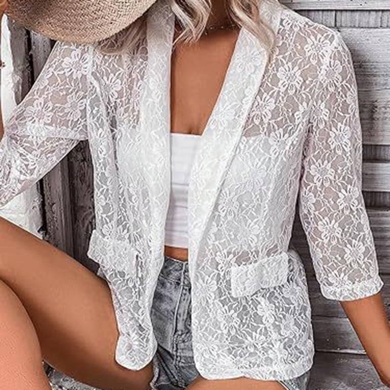 SELONE Lace Cardigan for Women 3/4 Sleeve Regular Open Front