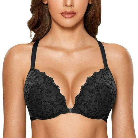 Romantic Corded Lace Front-Closure Push-Up Bra in Blue