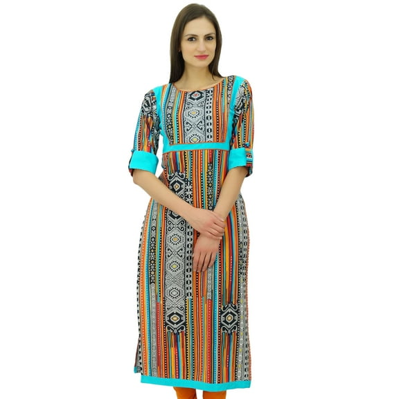 Bimba Women 3/4 Sleeve Printed Straight Cotton Kurti Kurta Dress Ethnic Tunic