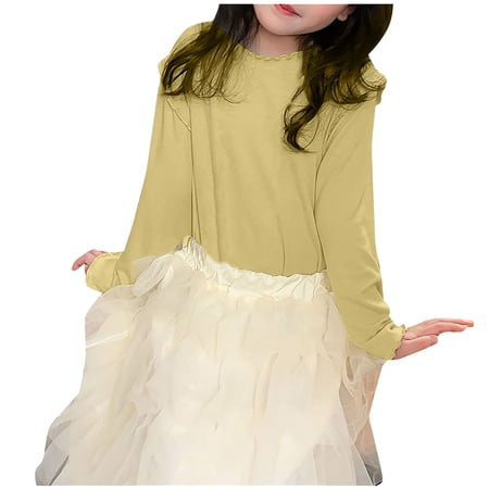 Zshosam Girl Tshirts Girls Long Sleeve Shirts Kids Crewneck T-Shirts Tops Cute Fall Blouse Tees Size 7T 8T (Yellow 7-8 Years)