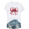thumbnail image 2 of YueHuiYing Women's Valentine's Day Bow Graphic Fashion Casual Printed Round Neck Lovers Short Sleeved T-shirt Top, 2 of 6