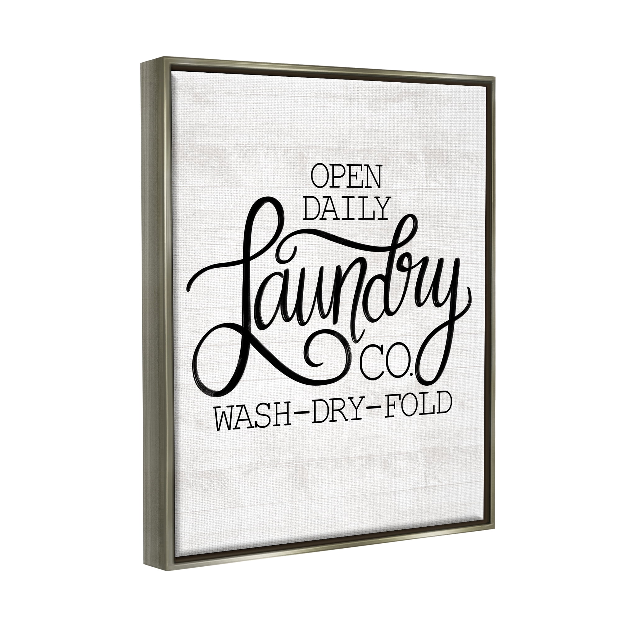Stupell Industries Laundry Co Farmhouse Bathroom Typography Painting Gray Floater Framed Art Print Wall Art