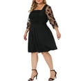thumbnail image 4 of Agnes Orinda Women's Plus Size Valentines Day Square Neck Sheer Long Sleeve Ruffle Flowy A-Line Midi Dress 3X Black, 4 of 6