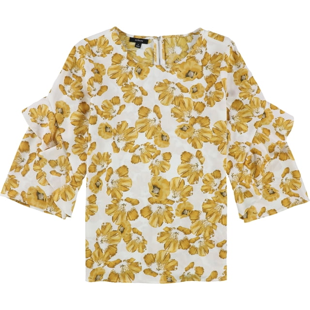 Alfani Blusa con volantes y cremallera trasera para mujer, amarillo, grande Alfani con volantes