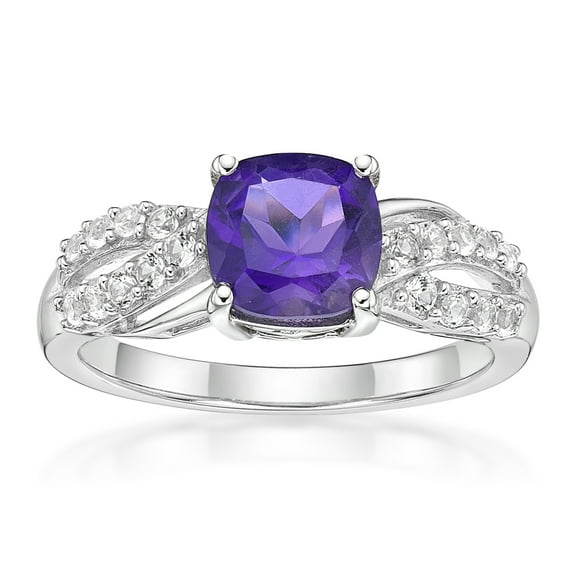 Jay Heart Designs 925 Sterling Silver Genuine Amethyst and Created White Sapphire Ring