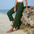 thumbnail image 6 of Women Elastic Waist Cotton Linen Straight Leg Pants Split Button Hem Casual Pull On Trousers With Pockets 2XL, 6 of 6