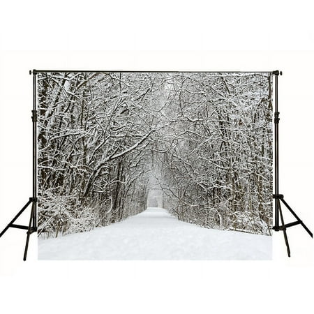 Image of ABPHOTO Polyester 7x5ft White Accumulated Snow-covered Road Photography Backdrop Winter Christmas Photo Background