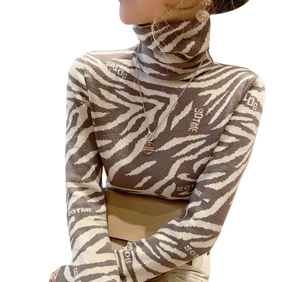 Yokua Turtleneck Sweater for Women Lightweight Animal Striped Slim Fitted Jumper Top
