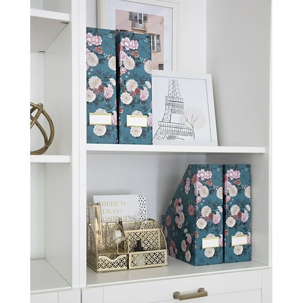 Foldable Magazine File Holder with Gold Label Holder - Set of 4 ...