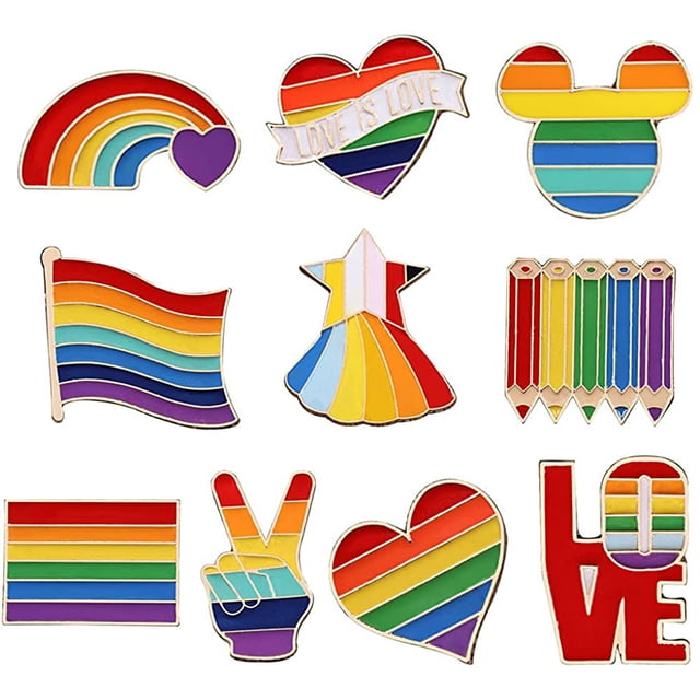 Paquete de 10 pines de arco iris, pin de orgullo, pines para ropa, insignia de orgullo, pin de esmalte de bandera lesbiana, pin de solapa, insignia de arco iris Fokelyi WLJ-5100