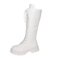 thumbnail image 2 of Hinvhai Womens Lace Up Knee High Boots Combat Chunky Low Heel Tall Boots White 9.5(43), 2 of 9