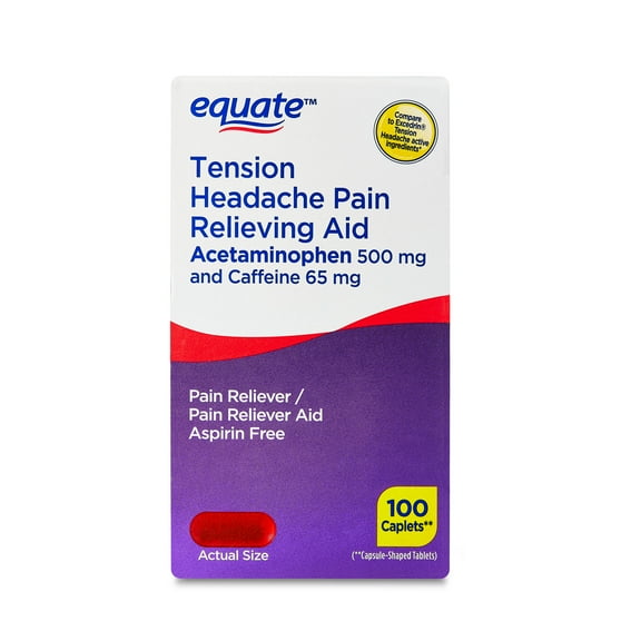 Equate Tension Headache Pain Relieving Aid Acetaminophen and Caffeine Caplets, 100 Count, Compare to Excedrin® Tension Headache Active Ingredients