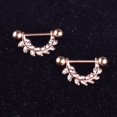 thumbnail image 4 of Piercing para el cuerpo con barra y anillo para pezón con diamantes de imitación de hoja antialérgica de acero inoxidable (oro rosa), 4 of 6