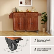 Kitchen Island with Storage, Lofka 52 Kitchen Islands Cart with Wood Drop Leaf and Lockable Wheels, Brown
