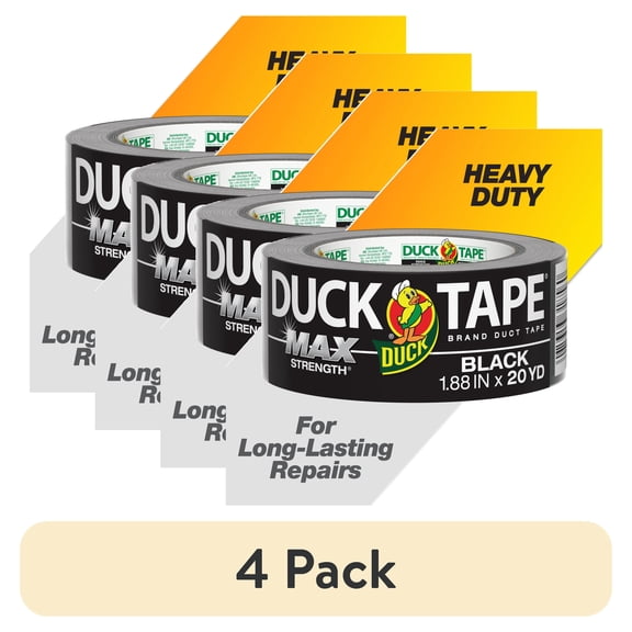 (4 pack) Duck Max Strength Brand Duct Tape, 1.88 in. x 20 yd., Black