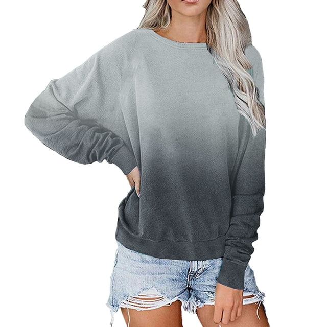 Hauts pour Femmes 2023 T-shirt Décontracté à Manches Raglan Col Rond Automne Hiver pour Femmes, Couleur Dégradée, Haut Ample Décontracté, Hauts d'Été Mignons pour Femmes en Liquidation