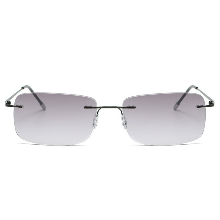 Men Rimless Rimless BIFOCAL Sunglasses Rectangle Black Reading