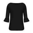 thumbnail image 6 of Timegard Womens Tops Ruffle 3/4 Sleeve Crewneck Comfy Tunic Top Casual Solid Color Blouse Summer Fashion, 6 of 8