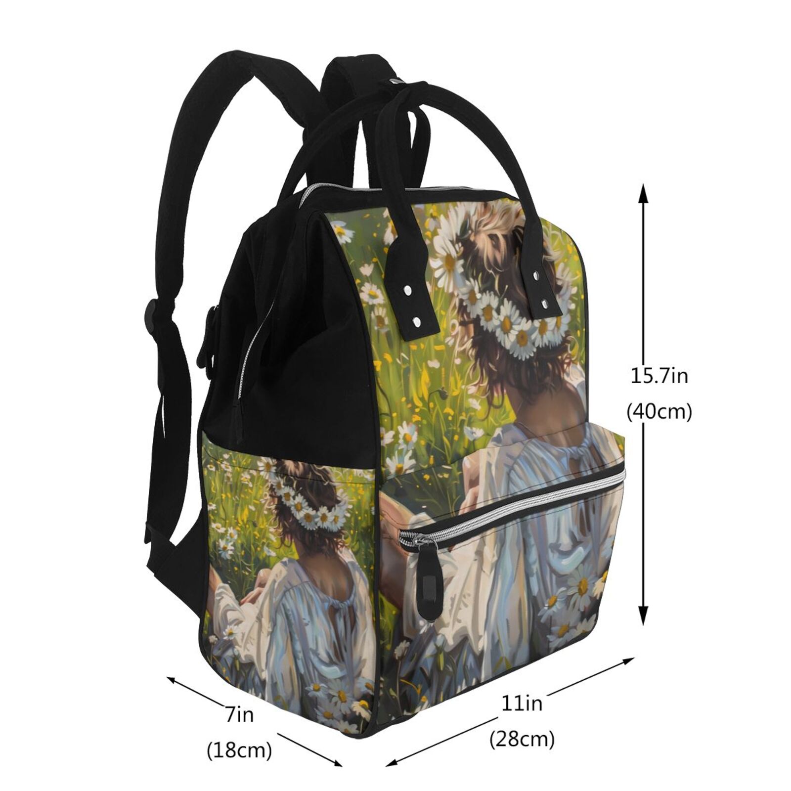 Fuzoiu Girl In Field Of Daisies Print Diaper Bag Backpack,Baby Essentials Travel Tote,Multi function Waterproof Diaper Bag, Travel Essentials Baby Bag - Unisex