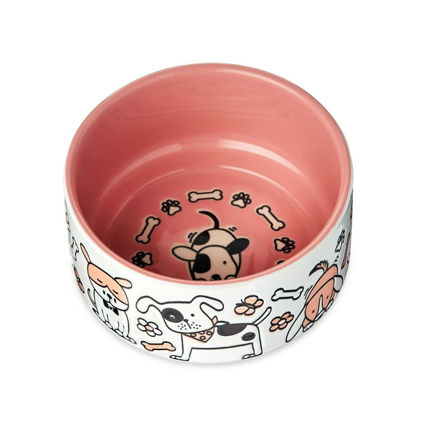 Vibrant Life Happy Dog Ceramic Dog Bowl, Pink, Small, 4.5 inch