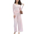 thumbnail image 1 of Doublju Womens Long Sleeve Basic Slim Fit T Shirt and Long Wide Pants With Plus Size, 1 of 4