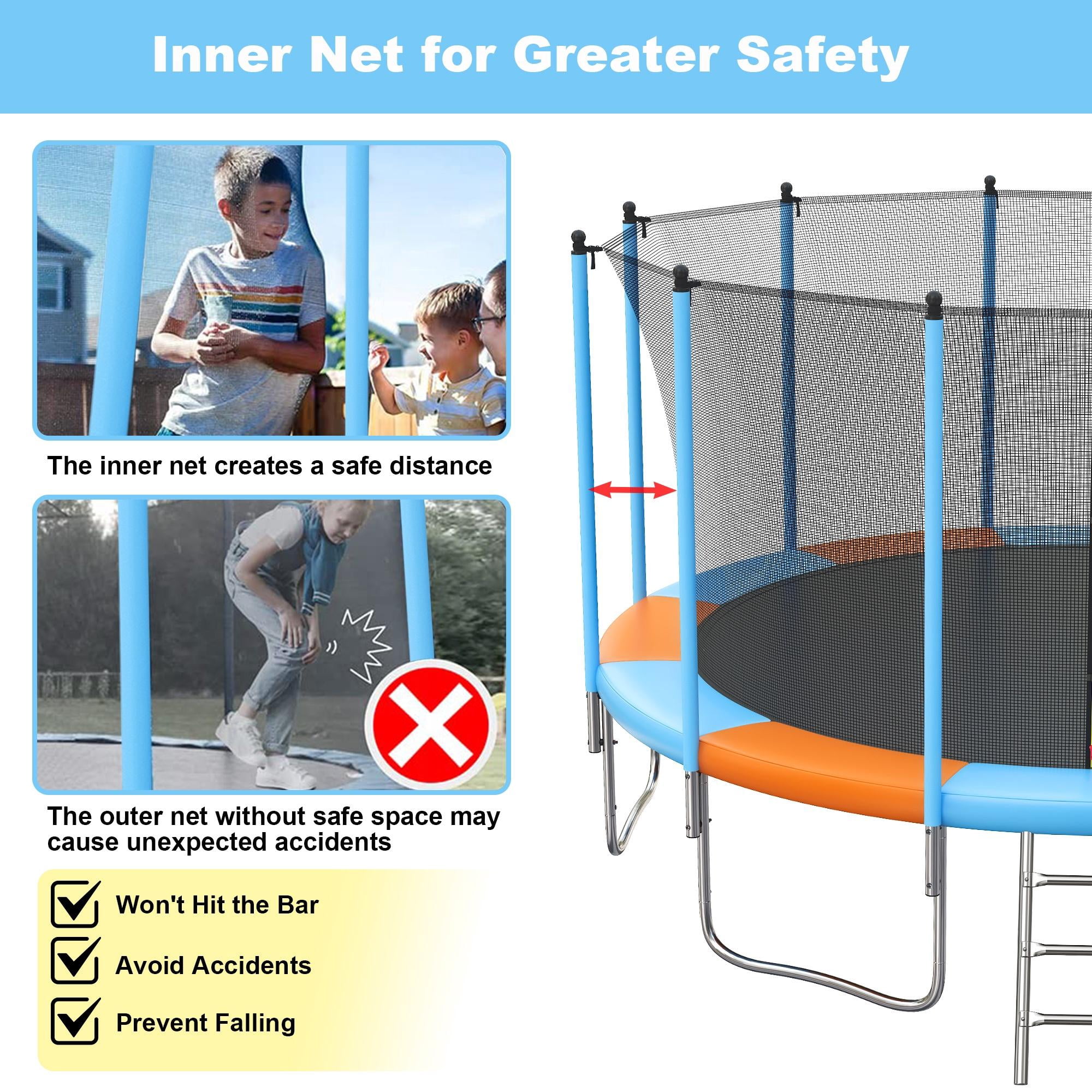 Trampoline for Adults and Kids with Safety Enclosure , 16ft SEGMART Upgrade Outdoor Trampoline with Basketball Hoop and LED Lights, Heavy Duty Round Trampoline with Ladder and Sprinkler for Outdoor