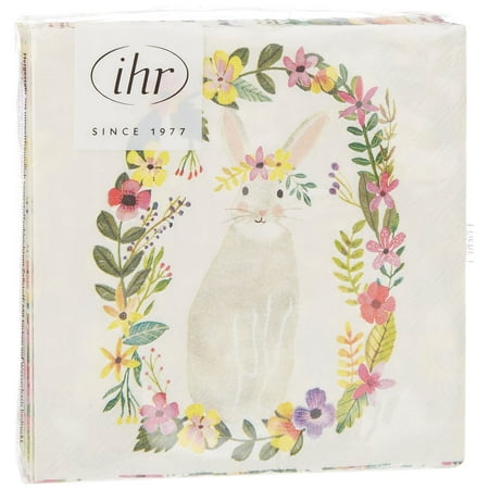 Boston International - 3-Ply 5" Cocktail Napkins 20 Count - Floral Bunny