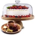 thumbnail image 1 of Soporte para tartas con tapa de cúpula acrílica 2 en 1  Multifuncional redondo inastillable mesa de postre con plato de madera de acacia, bandeja vegetariana, frutero  Expositor para tartas de, 1 of 7