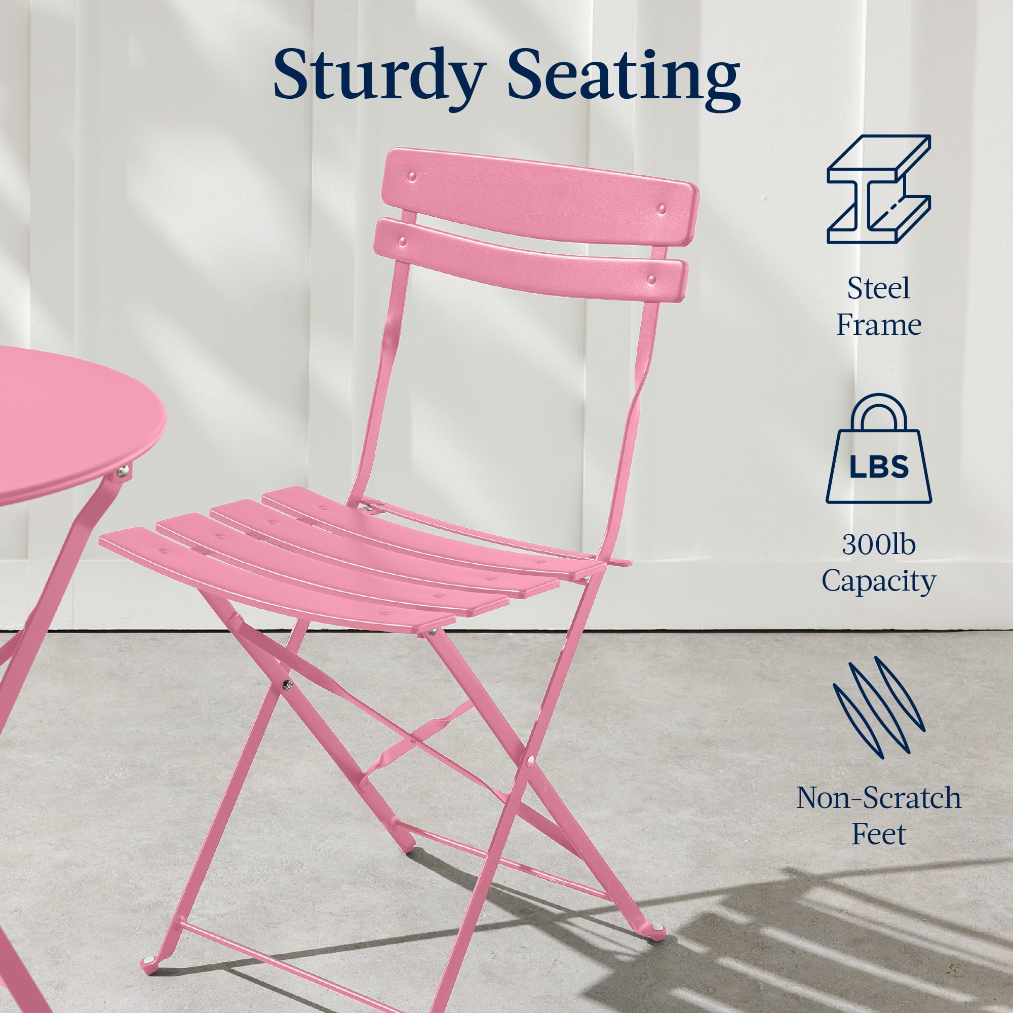 Best Choice Products 3-Piece Small Bistro Set, Folding Patio Furniture Set of 2 Chairs and Table - Pink